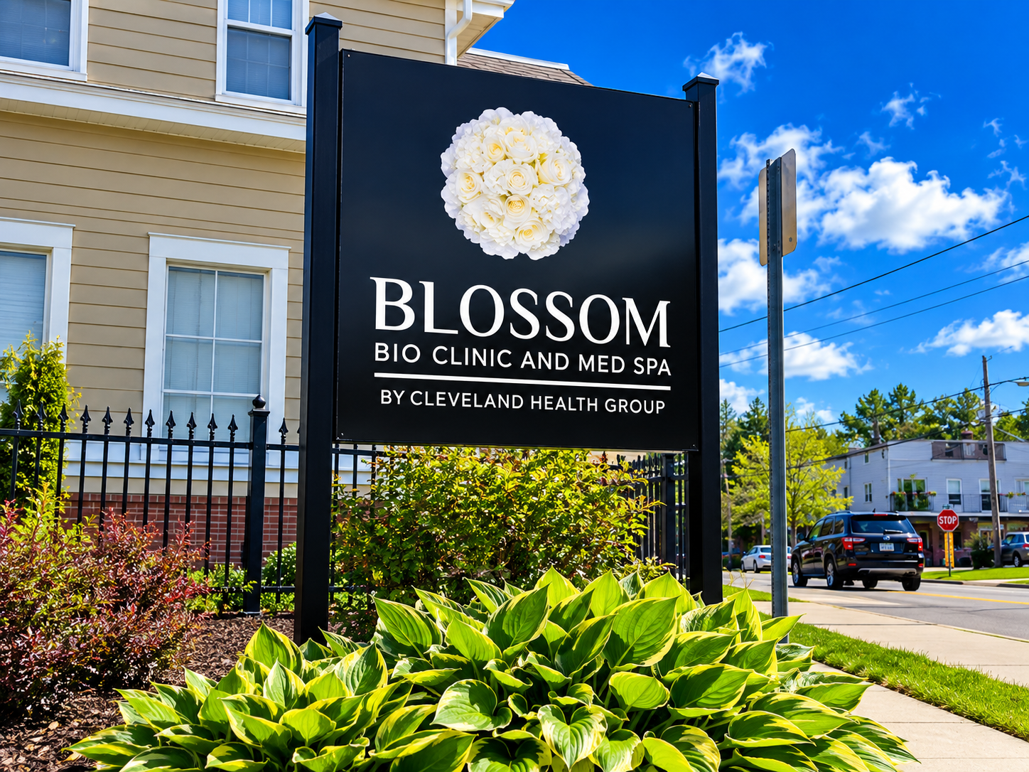 Blossom Bio Clinic and Med Spa monument sign by BNext Design