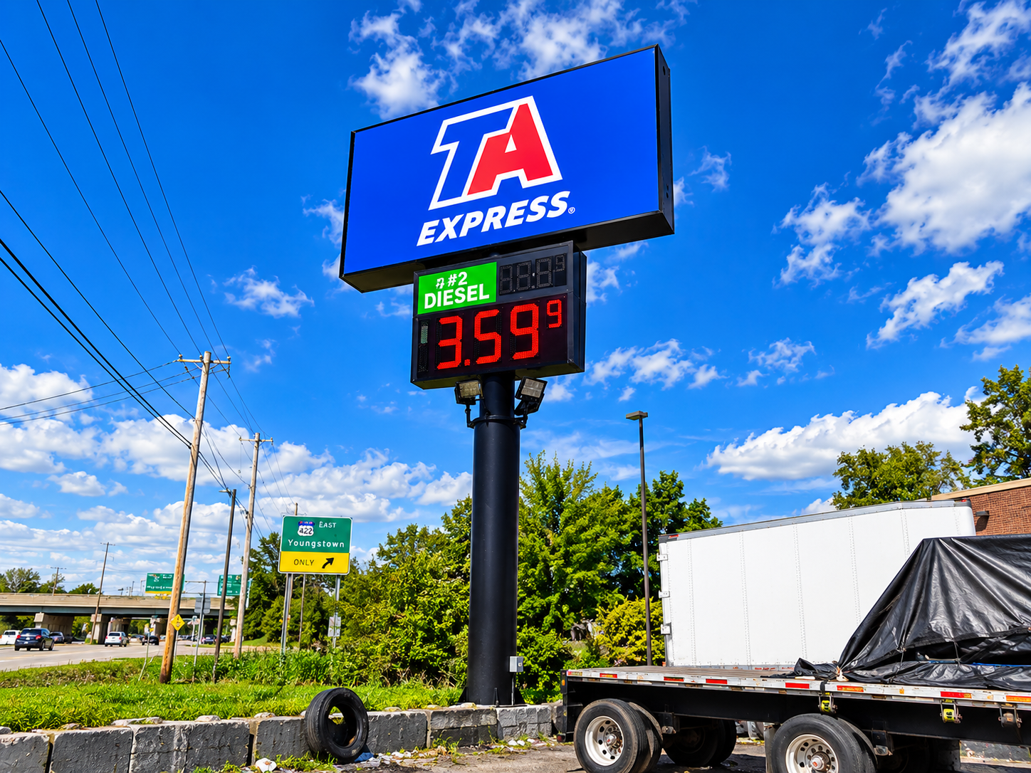 TA Express highway pole sign with diesel price display by BNext Design